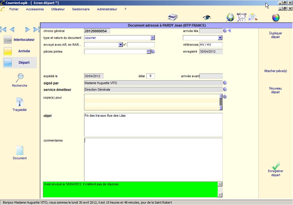 Rédaction automatisée - Préparation d'un courrier départ Rédaction automatisée - Préparation d'un courrier départ