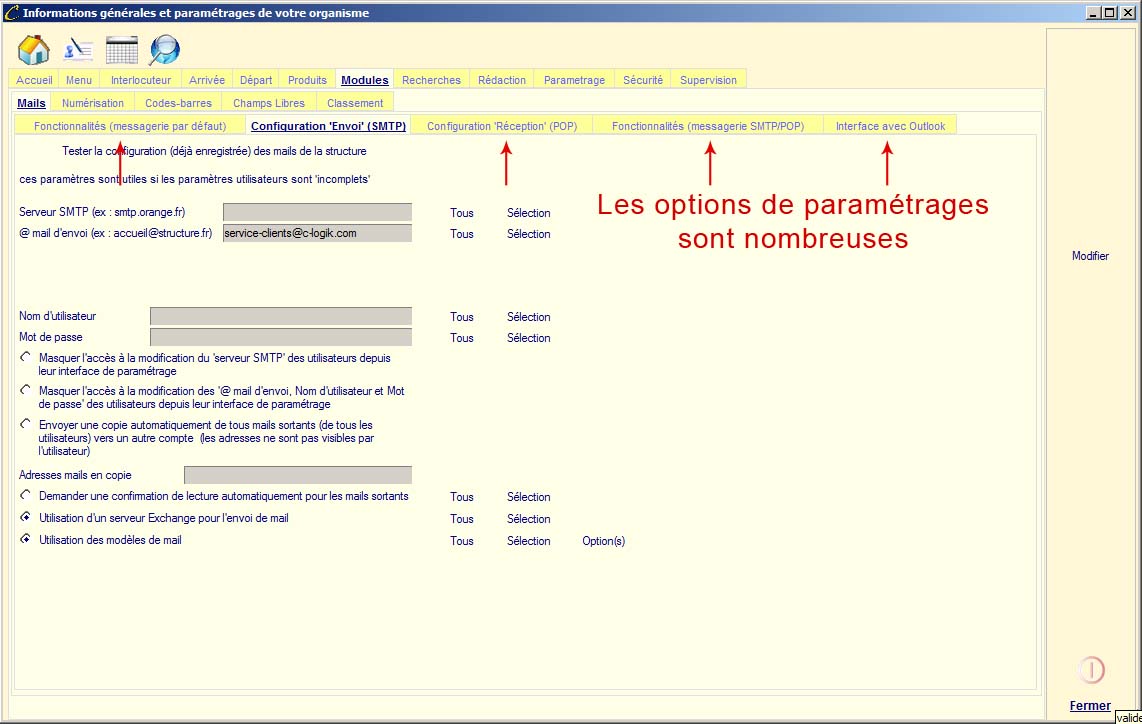 Gestion des mails - Paramétrage Gestion des mails - Paramétrage