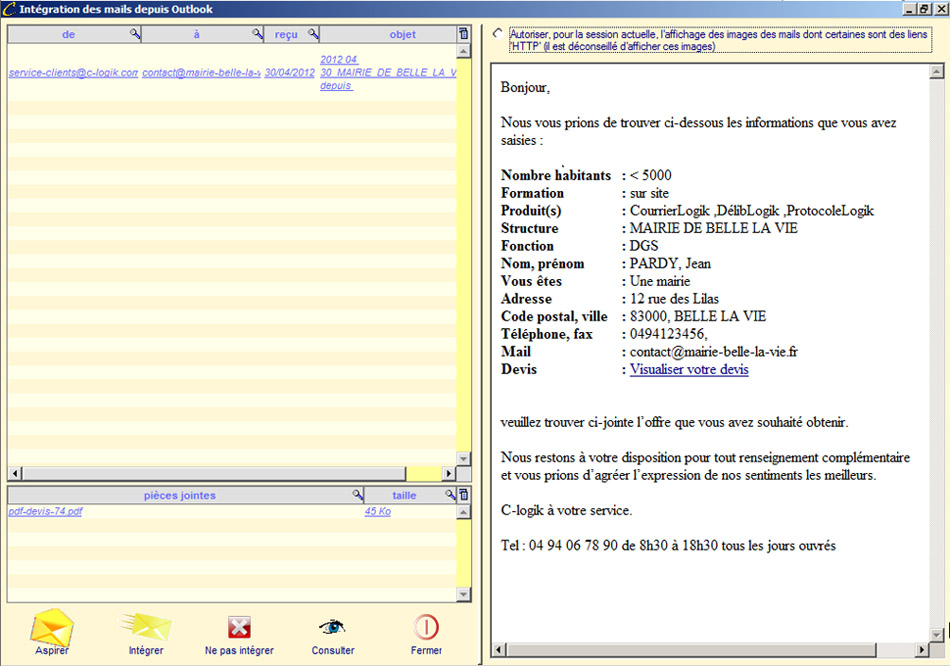 Intégration des mails depuis Outlook Intégration des mails depuis Outlook
