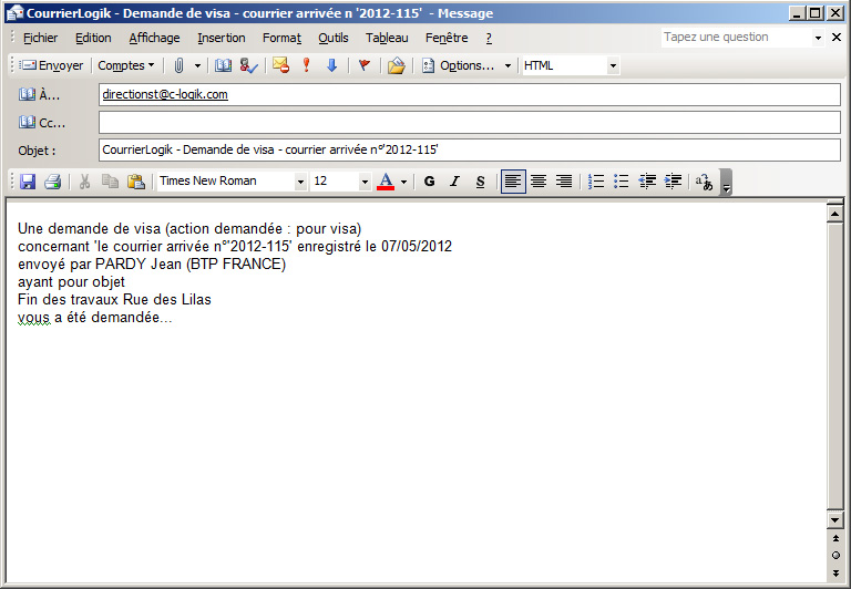 Parapheur - Mail envoyé pour visa Parapheur - Mail envoyé pour visa